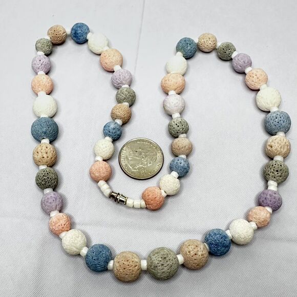 Vintage Textured Pastel Graduated Lava Bead Necklace 22” - Picture 4 of 12